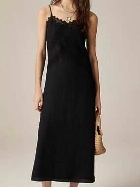 JCREW AIRWEIGHT SUMMER LINEN LACE-TRIM SLIP DRESS